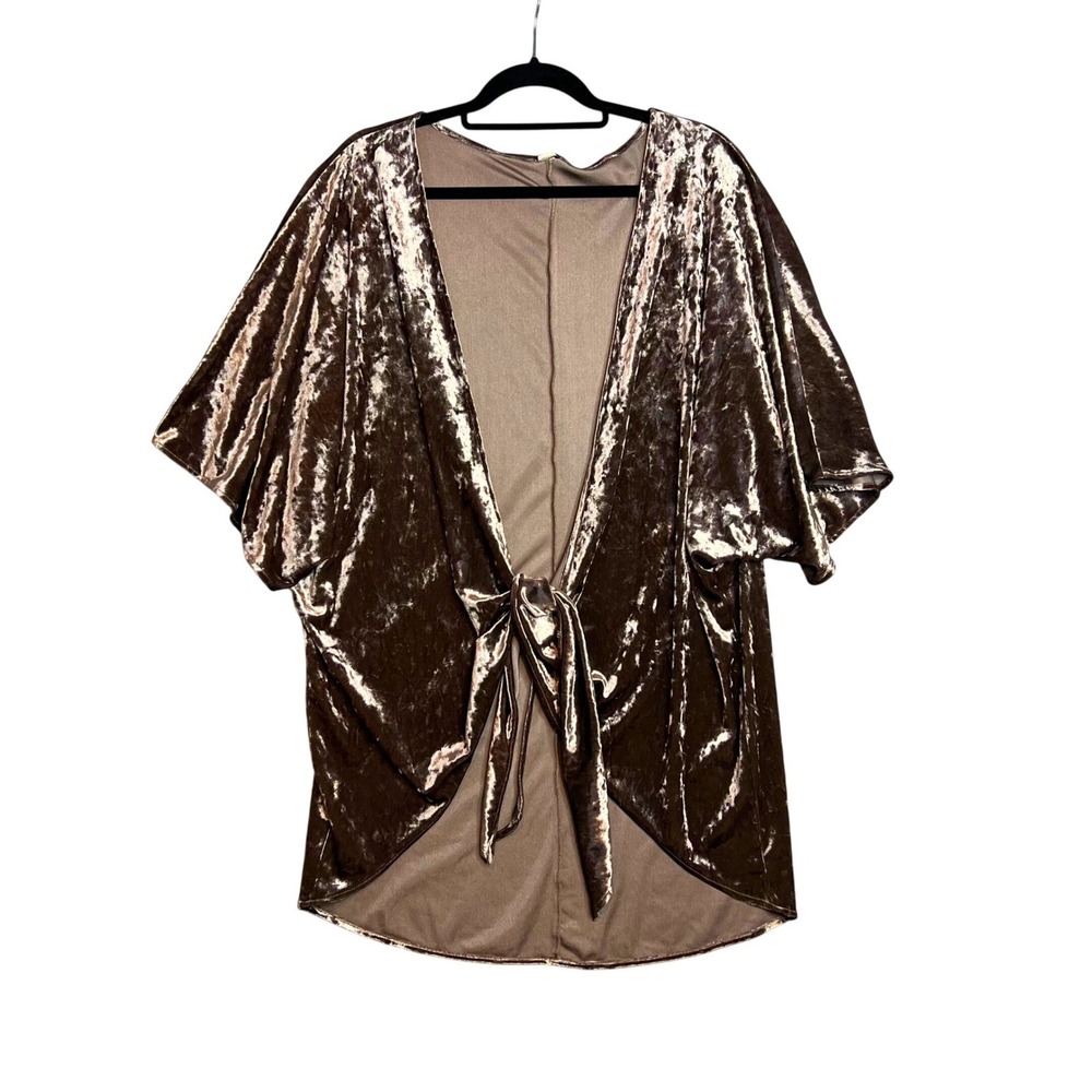 Velvet Tie Front Kimono Cover Up One Size Up to 3X Mauve Dolman Sleeve Boho
